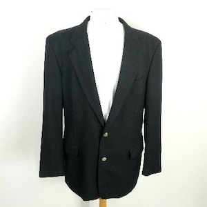 1980s Black Wool Tailored Blazer Jacket by Hugo Boss Size M / L Chest 44 inches Classic Designer Formal Business