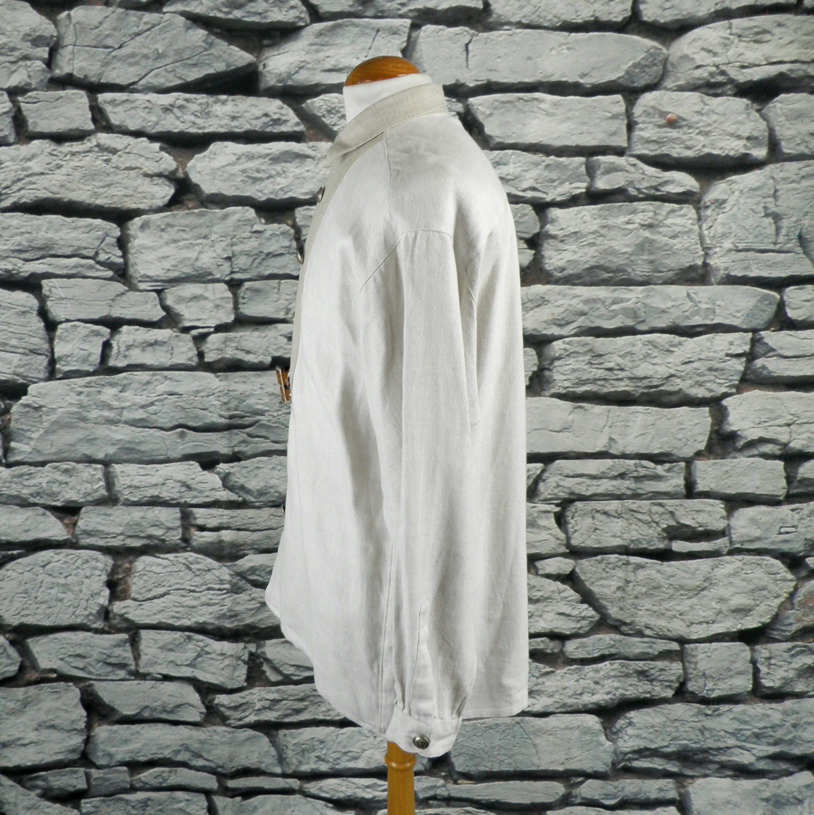 1970s Ivory and White Linen Rustic Folk Long Sleeve Shirt by Imperial ...