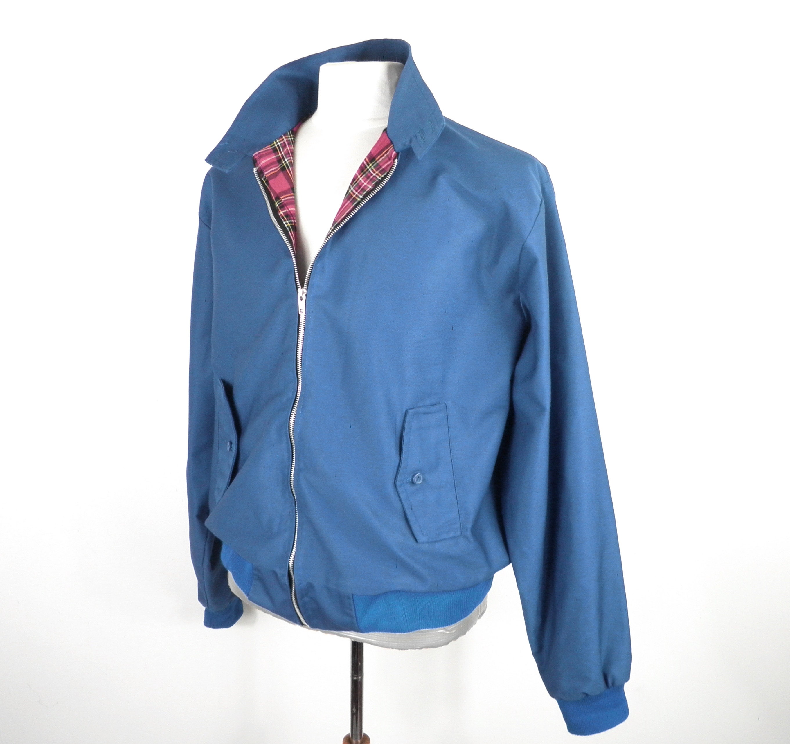 1980s Royal Blue Cotton Harrington Bomber Jacket Size XL Made in England Cool Sport Mod Boho Etsy