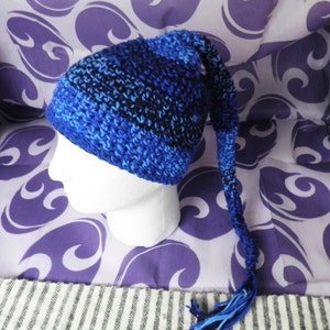 Blue & Black Hand Crochet Fairy Wool Hat With Tail  Size M