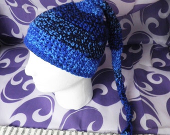 Blue & Black Crochet Fairy Hat With Tail  Size M