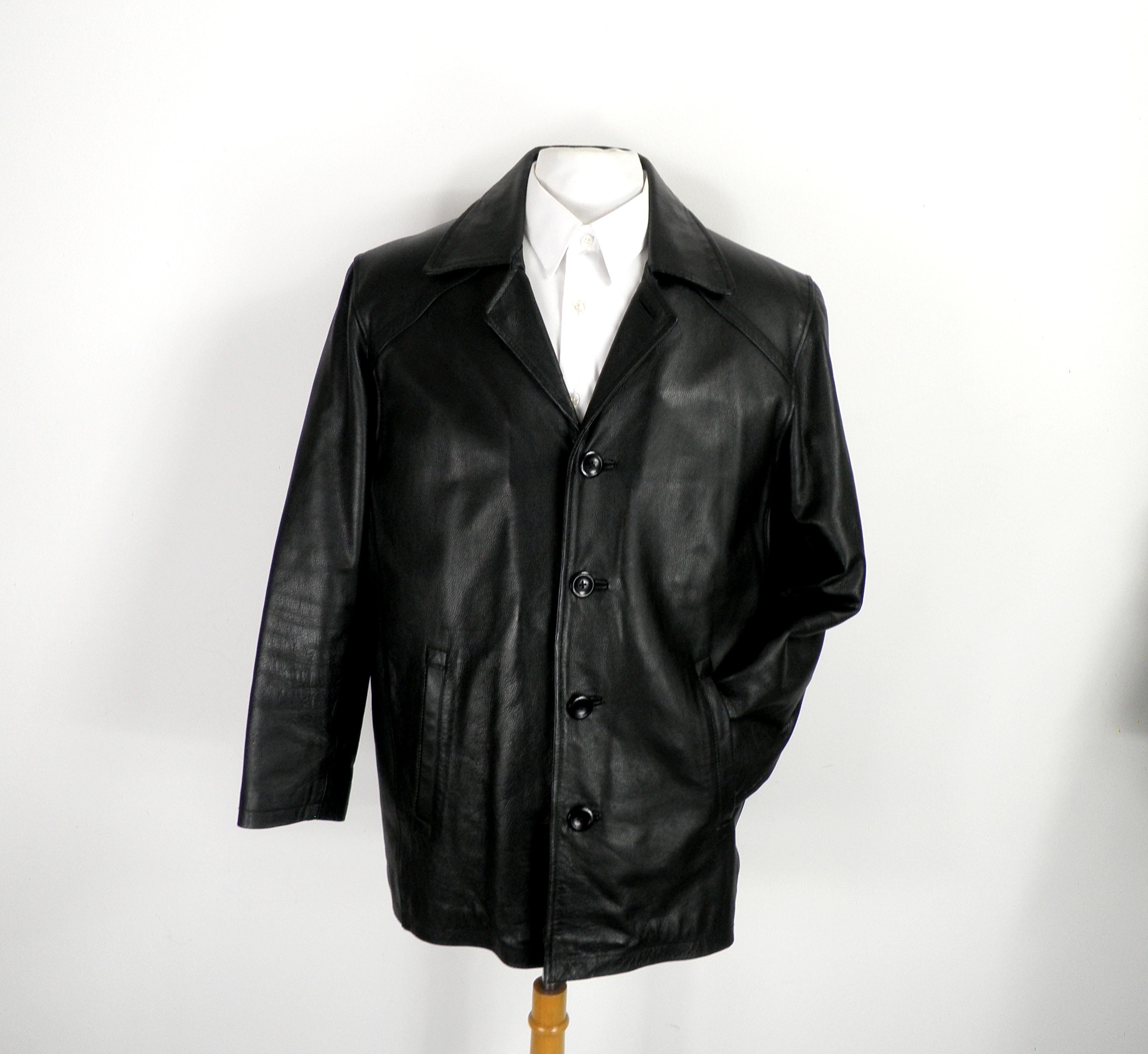 1970s Thick Black Cowhide Leather Car Coat by Vali 1970s Thick Black Cowhide Leather Car Coat by Vali
