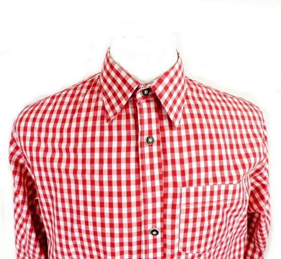 1970s Red and White Check Gingham Trachten Cotton… - image 1