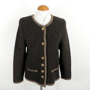 1960s Natural Undyed Brown Wool Cardigan by Trachtenhaud Peteranderl  Made in Germany Size S / M UK 12 - 14  Boho Folk Country Trachten