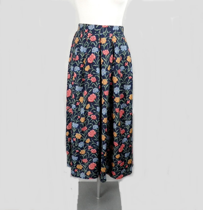 1980s Liberty Print New Blue Pink and Orange on Navy Floral Peasant Long Skirt by Marion Donaldson Size S UK 10 Made in England Boho image 1