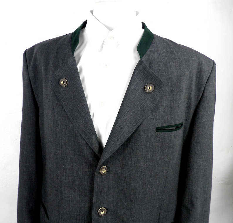 1960s Dark Grey Bavarian Trachten Wool Jacket with Green Felt Trim by Alphorn Original Size 4XL Classic Boho