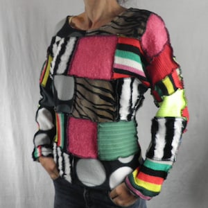 Handmade Rainbow Techno Patchwork Jumper  Size M by Corybant Neon Festival Wear