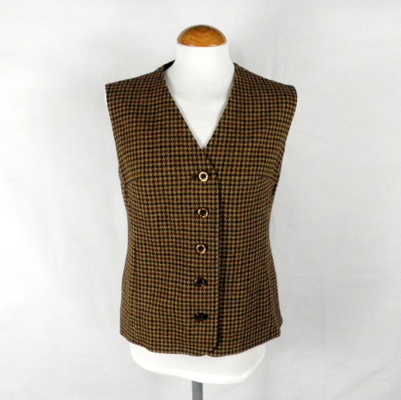 1960s Dark Mid and Light Brown Dogtooth Check Twe… - image 1