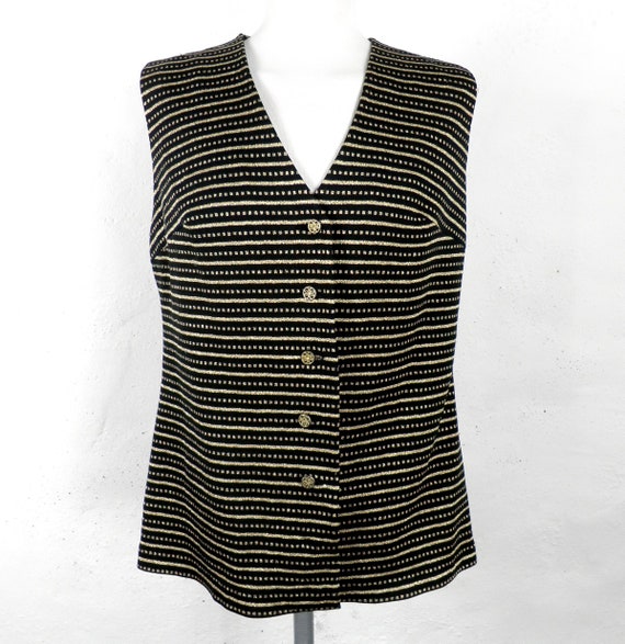 1970s Black and Gold Lurex Tunic / Vest   Size UK… - image 2