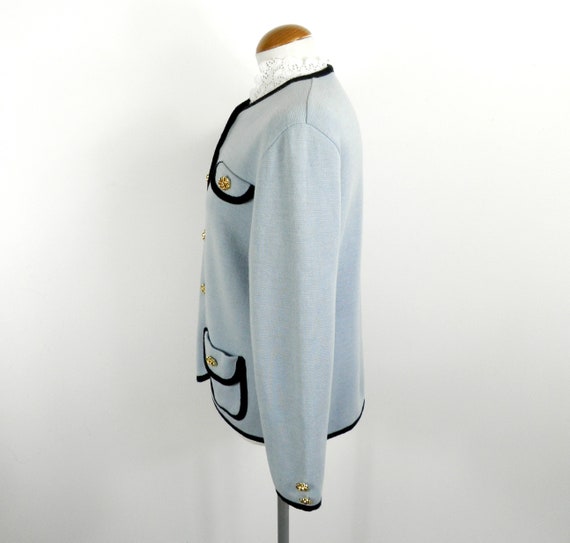 1970s Cute French Pale Blue Lambswool Cardigan wi… - image 3