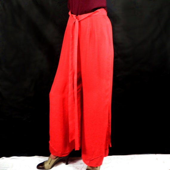 1970s New Bright Red Semi Sheer Double Layered Fl… - image 1