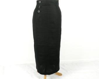 New 90s Synonyme Paris Black Linen Straight High Waisted Pencil Skirt   Size XS UK 8 Office Classic Cocktail  Sexy