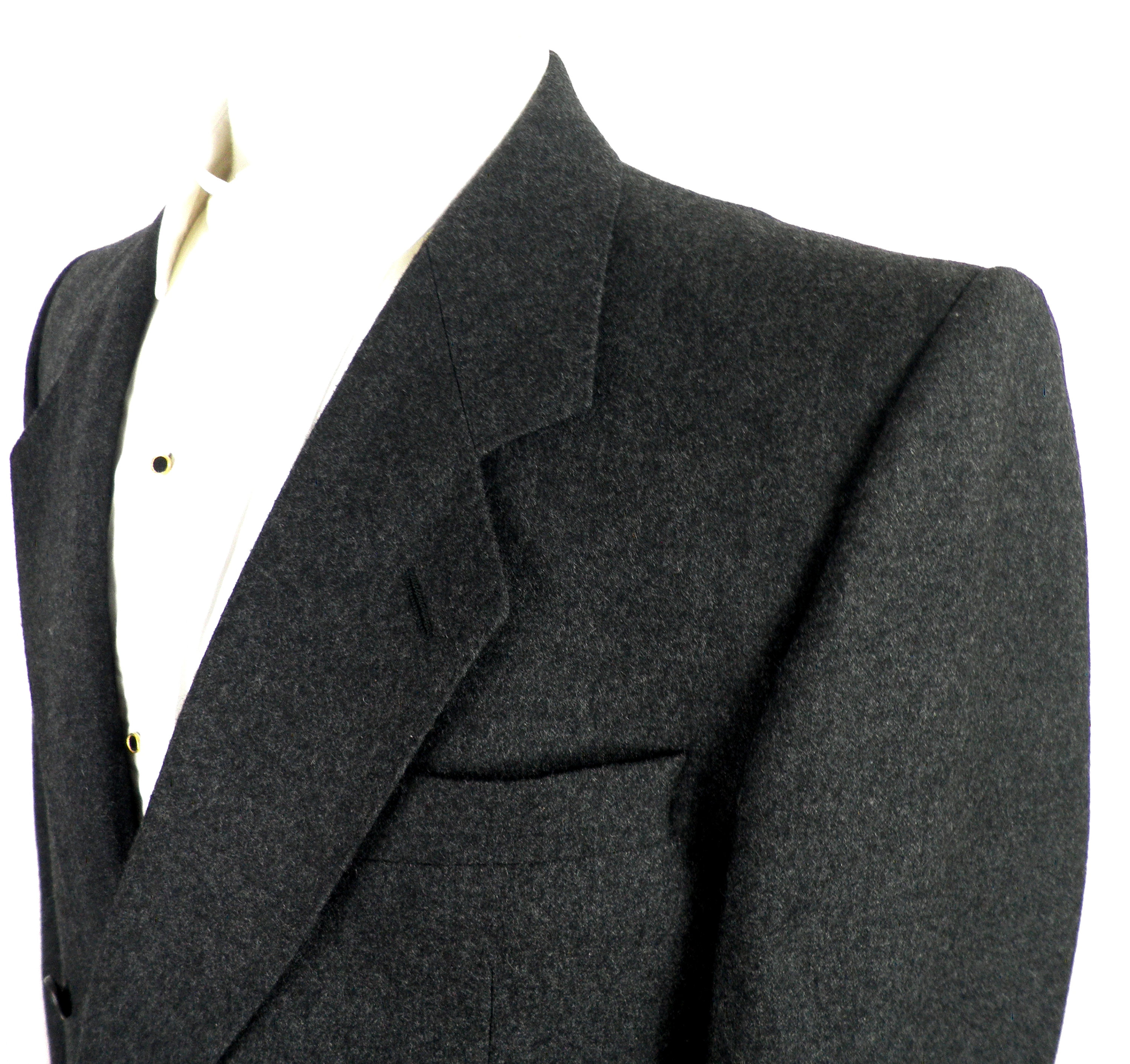 1970s Charcoal Grey Tailored Double Breasted Wool Blazer 1970s Charcoal Grey Tailored Double Breasted Wool Blazer