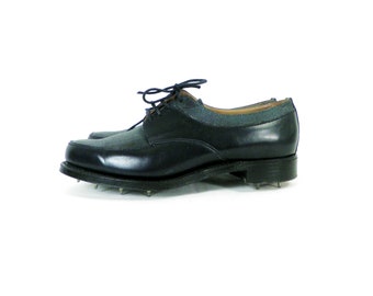 Crockett & Jones Luxury Hand Made Dark Blue con Tartan Top e Trim Calf Leather Fairway Golf Shoes Taglia 6 Golf Classic Country