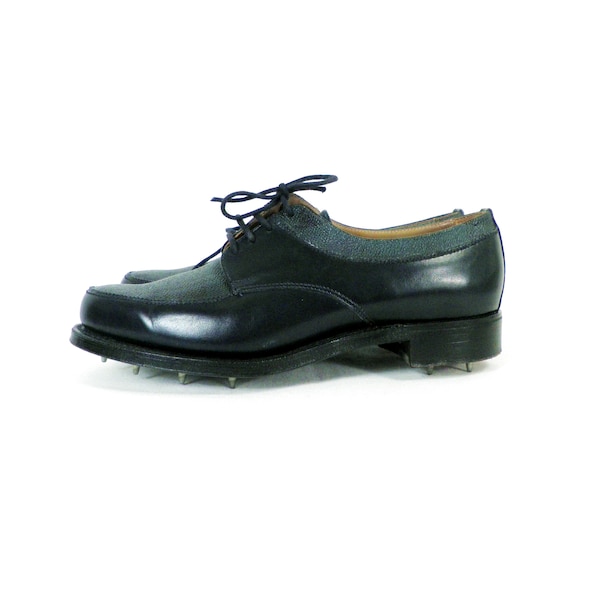 Crockett & Jones Luxury Hand Made Dark Blue with Tartan Top and Trim Calf Leather Fairway Golf Shoes Size 6 Golf Classic Country