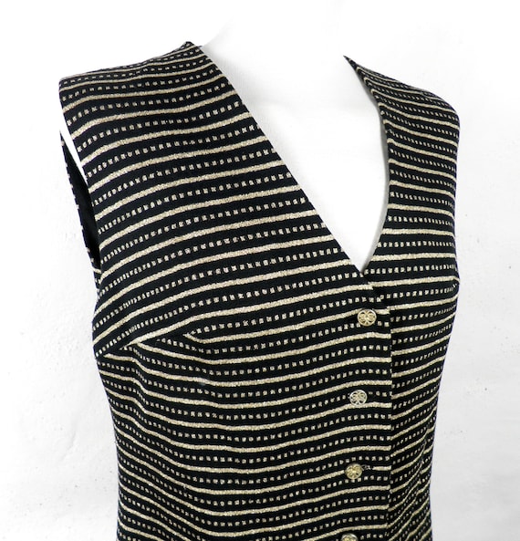 1970s Black and Gold Lurex Tunic / Vest   Size UK 