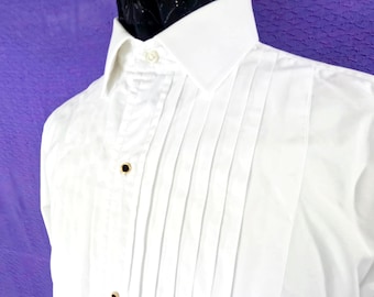 1970s White Cotton Wing Tip Spread Collar Dress Shirt by Van Heusen Size L Made in Britain Traditional Formal Wedding Classic Tuxedo