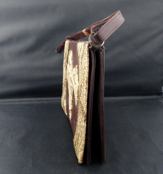 1950s Snakeskin and Brown Patent Leather Evening … - image 3