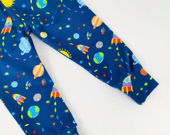 Rainbow Space childrens leggings, baby clothes, toddler pants, unisex funky kids trousers, space lovers, gifts for girls, boys, rainbow baby