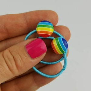 Rainbow button bobbles, girls hair accessories, hair band, hair tie, birthday present