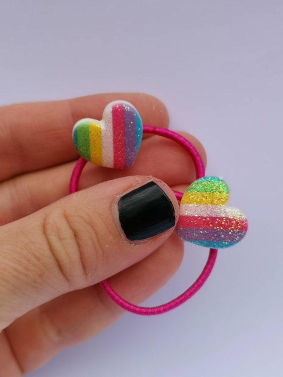 Regenbogen Glitzer Herzen Haar Bobbles Madchen Haarschmuck Etsy