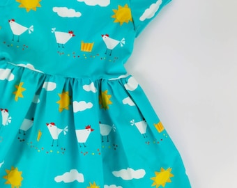 Spring Chicken dress, girls dress, children's clothing, Easter gift, chicken lovers, gifts for girls, short sleeved dress, birthday present