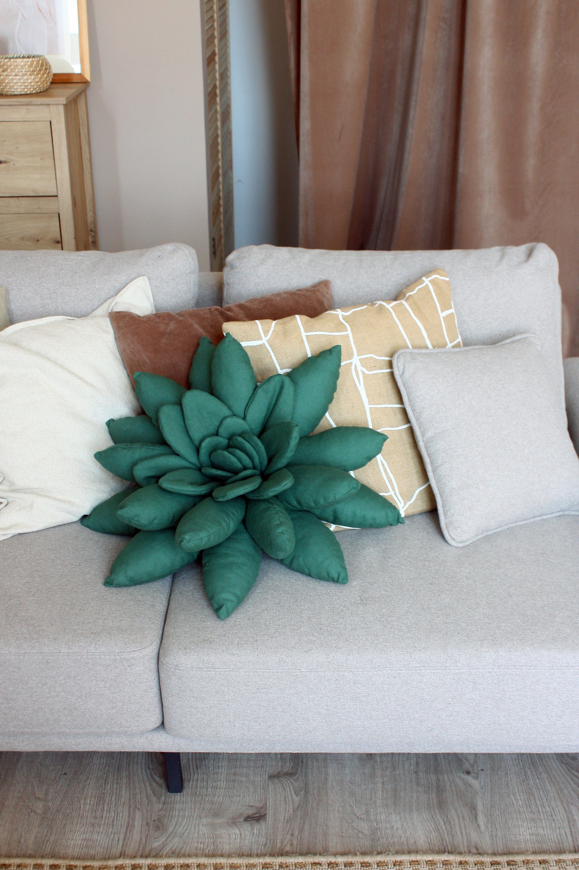Green Succulent Pillow Boho Decor for Tropical Nursery Etsy