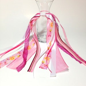 Flower Girl Ribbons, Mardi Gras Long Hair Ribbon, Pink & Mauve, Tennis Hair Ribbons, Ponytail Holder, Hair Streamer, Dance Recital Bows