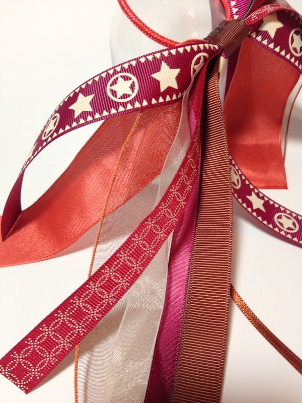 Southwestern Hair Ribbon, Equestrian Hair Ribbon, Red & Brown, Hair ...