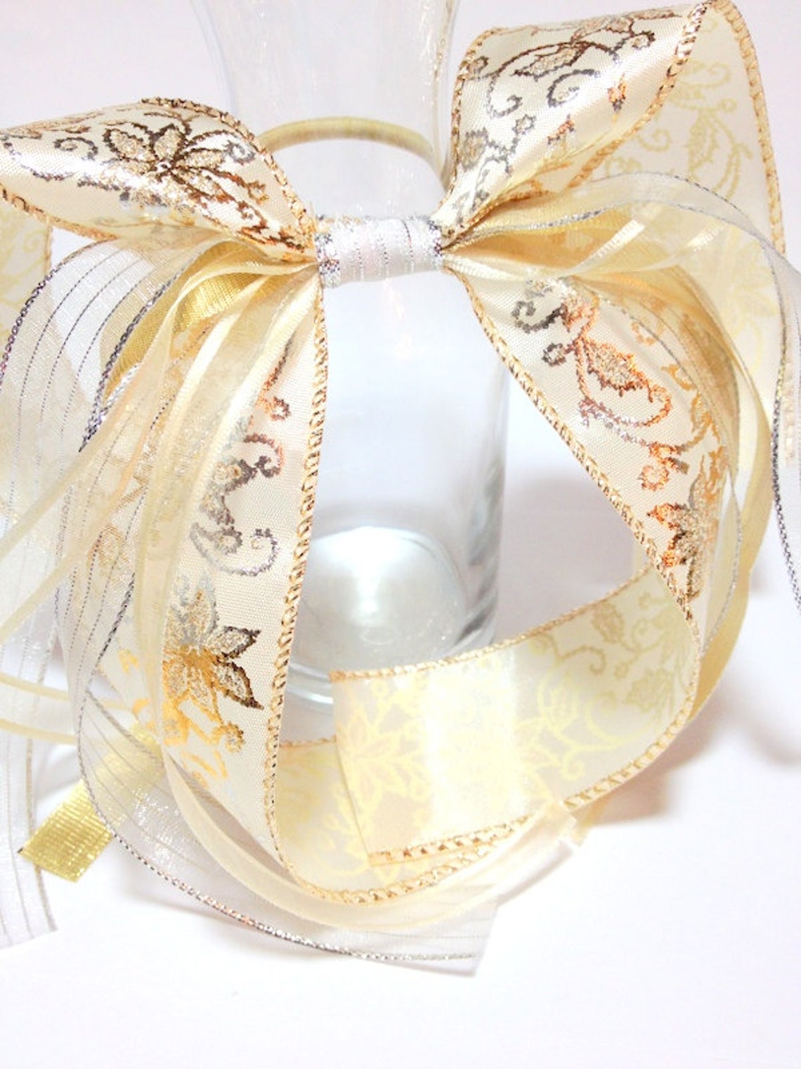 Christmas Party Hair Ribbons, Gold & Silver, Ponytail Holder, Party