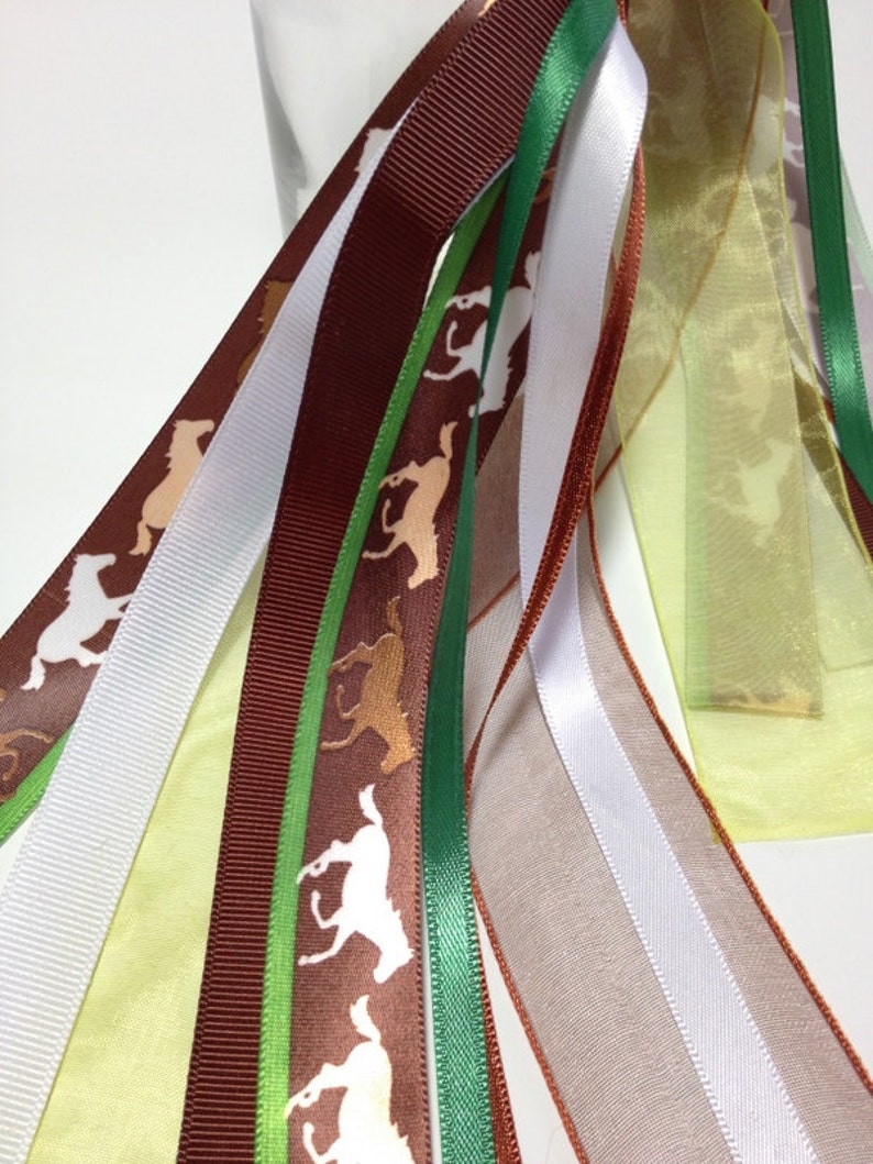 Equestrian Hair Ribbon, Running Horses, Hourse Hair Ribbon, Green