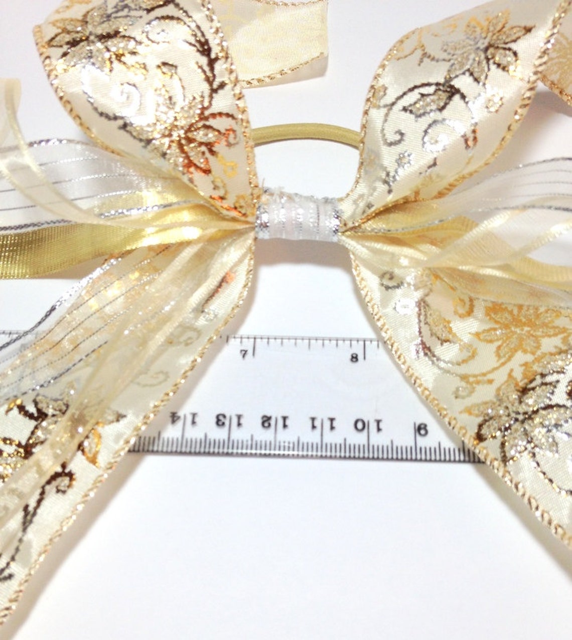 Christmas Party Hair Ribbons, Gold & Silver, Ponytail Holder, Party