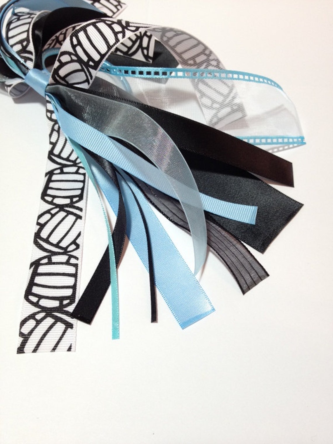 Volleyball Hair Ribbon, Blue White Black, Sport Hair Ribbons, Team