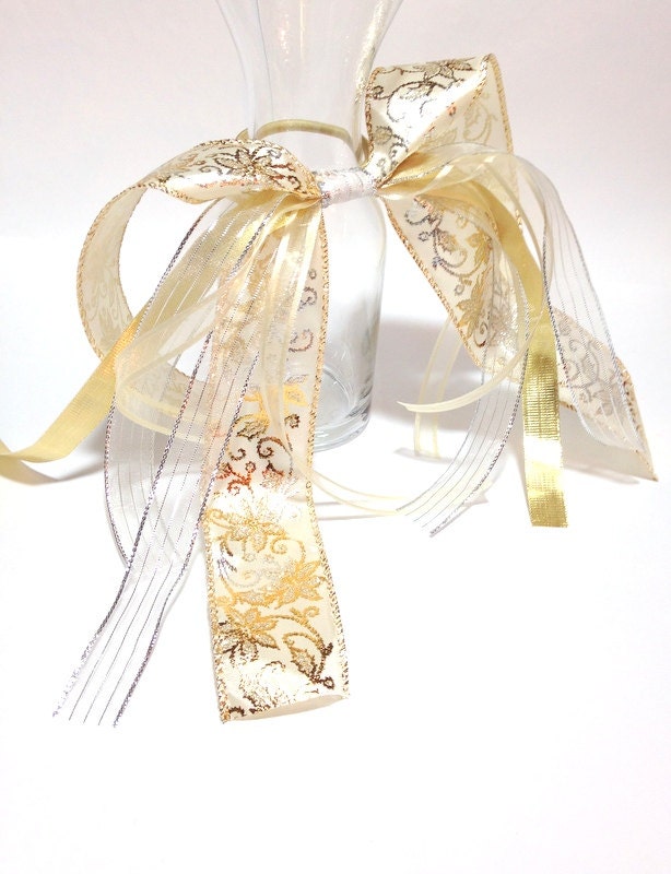 Christmas Party Hair Ribbons, Gold & Silver, Ponytail Holder, Party