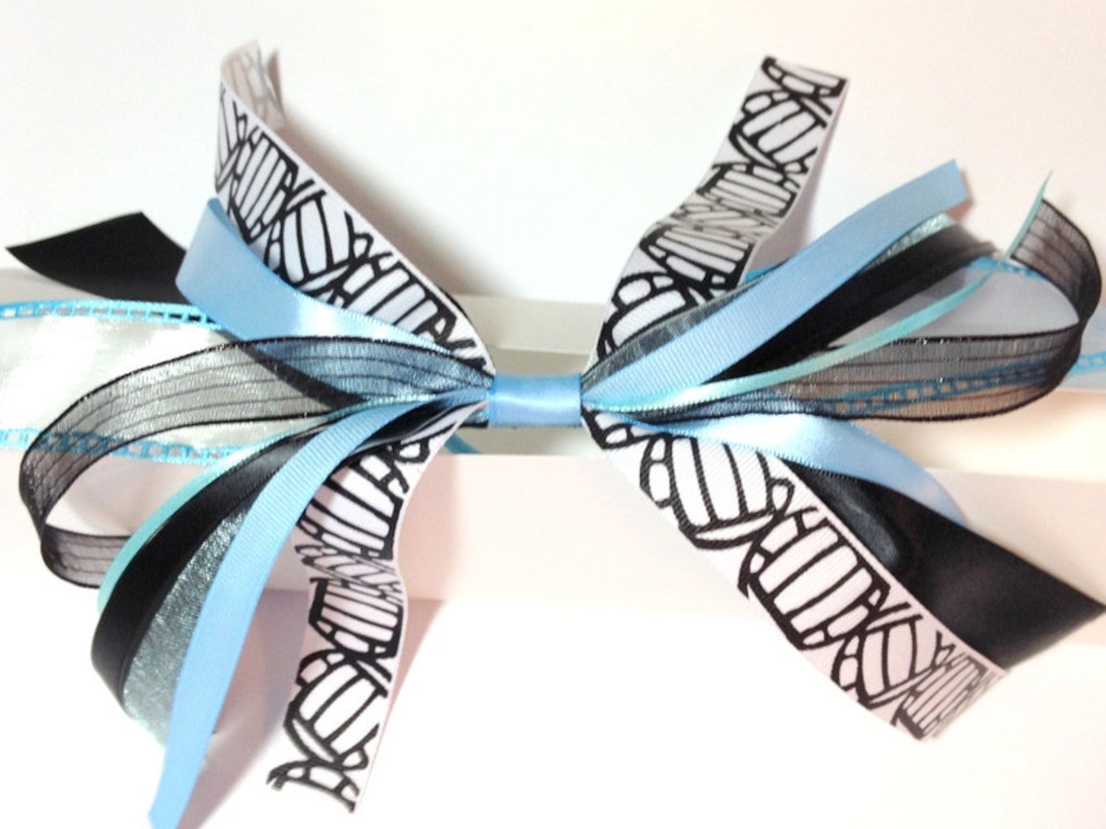 Volleyball Hair Ribbon, Blue White Black, Sport Hair Ribbons, Team