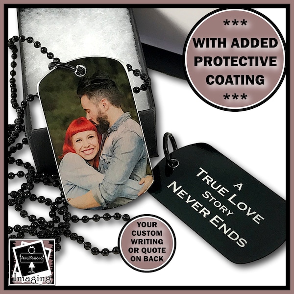 CUSTOM Black Dog Tag Couples Necklace Personalized - Photo Necklace for Him Her - Boyfriend Girlfriend Personalized Necklace Couples Jewelry