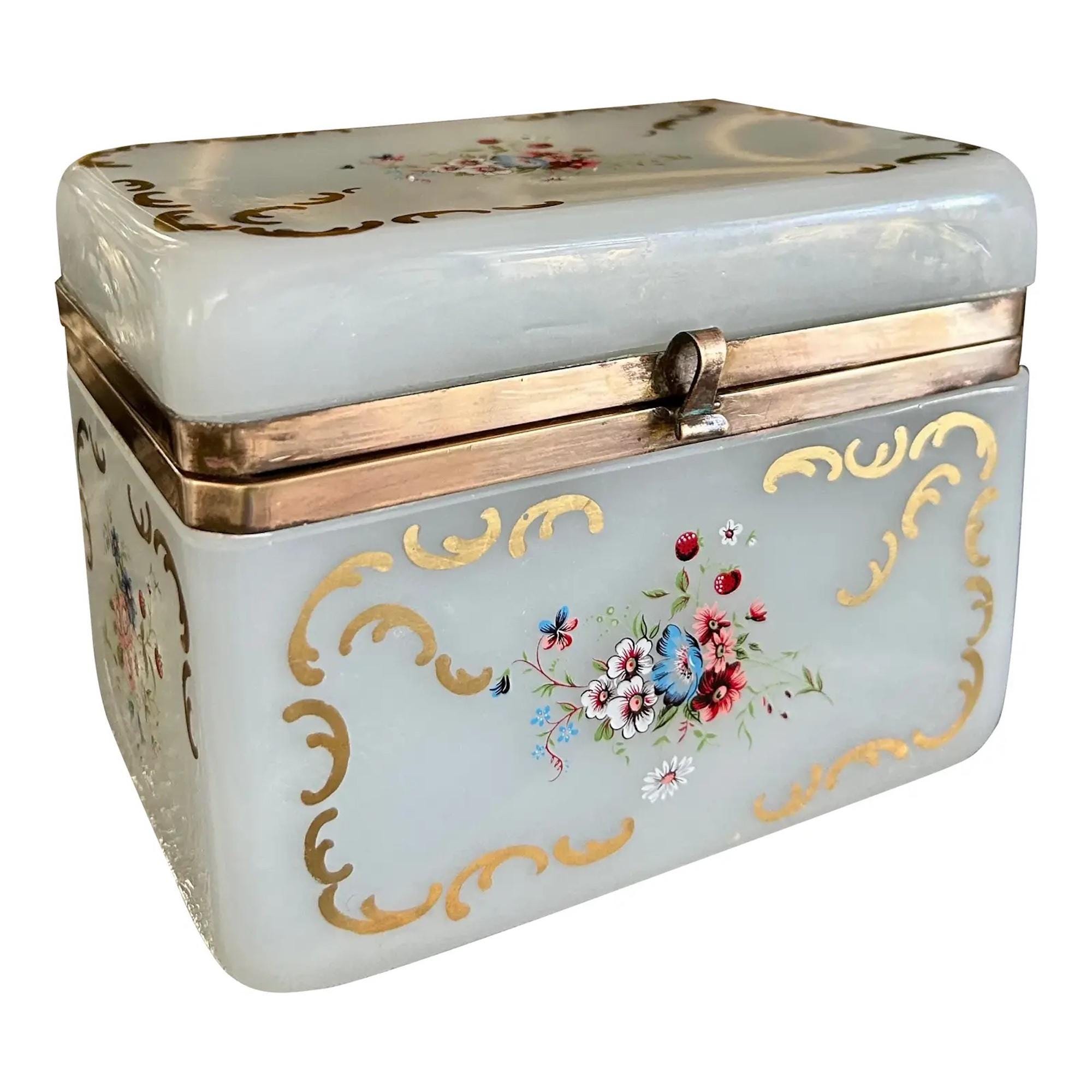 Large Antique French Gilt Enamel Opaline Box