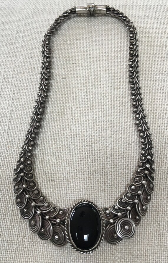 Vintage Mexican Coiled Sterling Silver w/ Onyx Se… - image 7