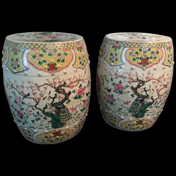Pair Of Antique Chinese Famille Rose Porcelain Garden Seats