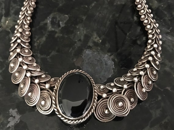 Vintage Mexican Coiled Sterling Silver w/ Onyx Se… - image 2