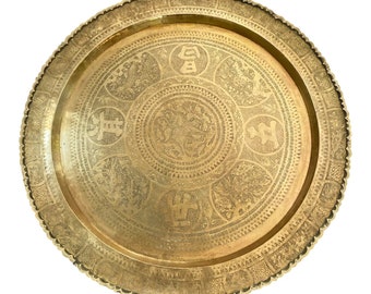 Large Vintage Asian Engraved Brass Tray