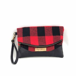 Hazel foldover clutch, small clutch bag, wristlet, foldover bag, buffalo plaid clutch, buffalo plaid bag image 1