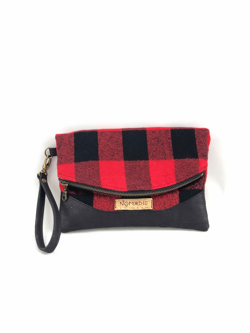 Hazel foldover clutch, small clutch bag, wristlet, foldover bag, buffalo plaid clutch, buffalo plaid bag image 1