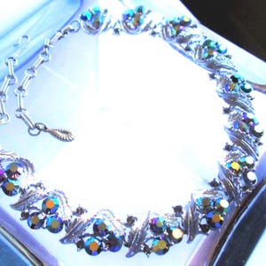 Lisner Lavender Blue Aurora Borealis Choker Necklace, Vintage Mid Century Lisner Silver Tone Sparkling Necklace, Bridal Estate Necklace
