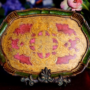 Vintage Florentine Tray, Gold Gilded Scroll Decor, Made in Italy