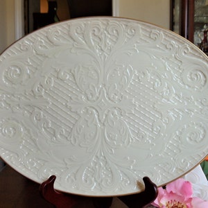 Vintage Lenox Oval Platter: Ivory White Floral, 24K Gold Trim
