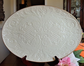 Vintage Lenox Oval Platter: Ivory White Floral, 24K Gold Trim