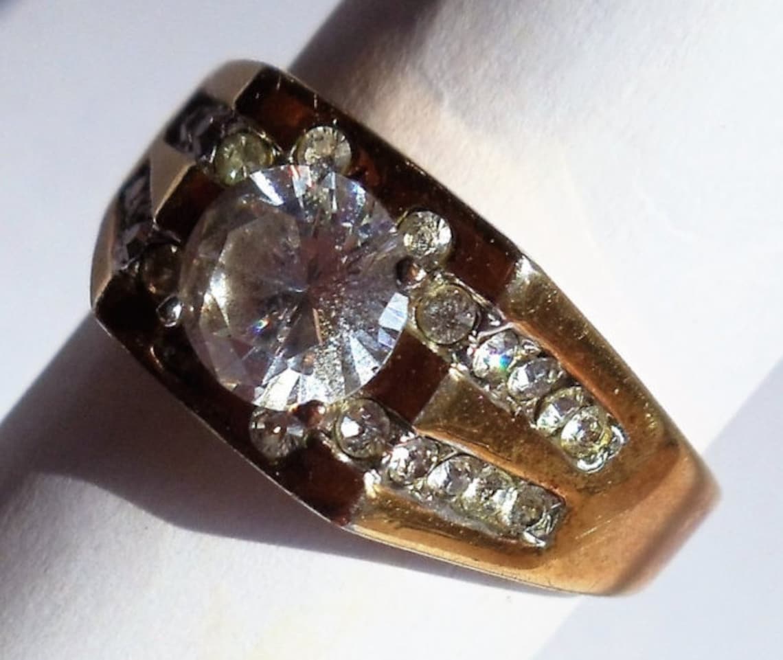 Vintage 18KGE RSC Cubic Zirconia Mens Ring Size 13 Ring 18K Etsy