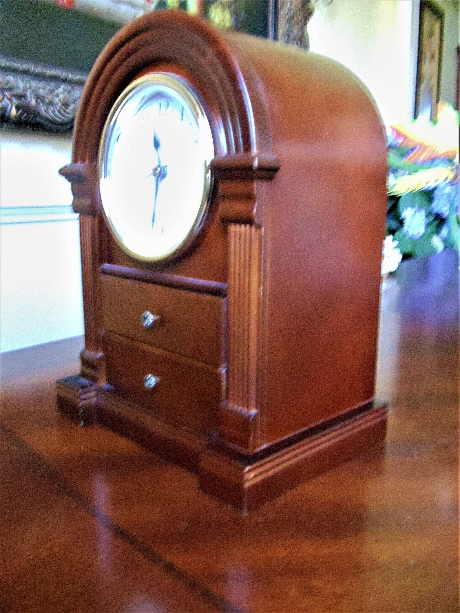 Clock Jewelry Box Vintage Bulova Quartz Mantel Mahogany Wood Etsy