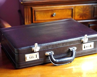 Vintage Brown Leather US Luggage, Mid Century Men's Attaché Briefcase with Security Combination Numbers Locks, Business CEO Travel Case
